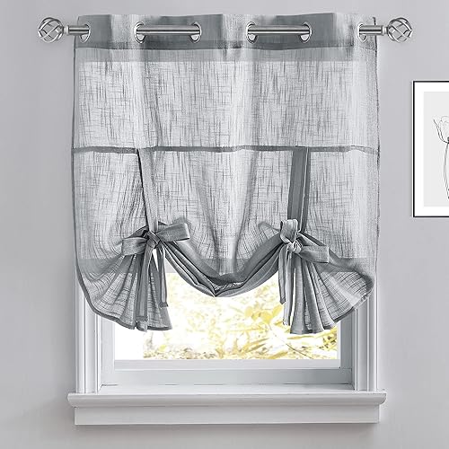 Vista 17 de PONY DANCE Cortinas de ventana de baño, pantalla con lazo para dormitorio, filtro de luz, semitransparente, cortinas romanas elegantes para Blanco