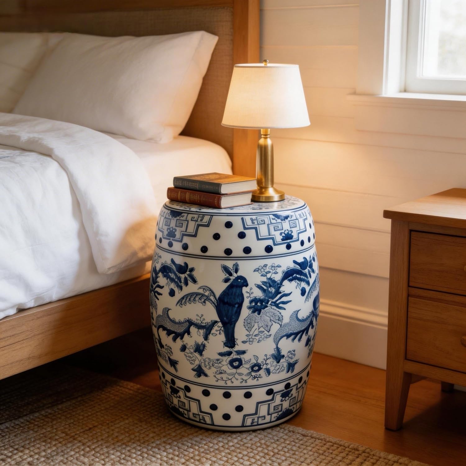 Ceramic Stool, Blue and White, Rustic Chinese-Inspired Style, Decorative Accent for Home Decor