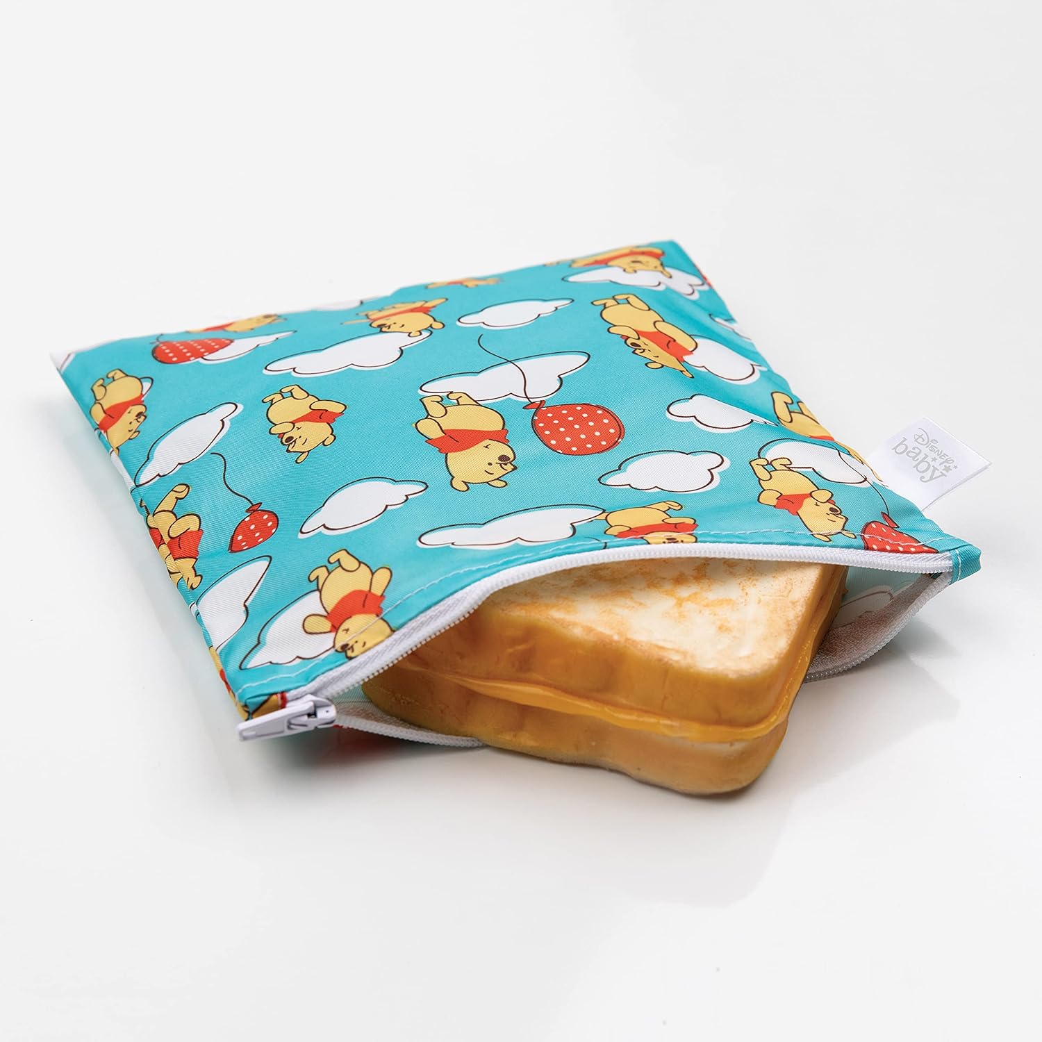 Bumkins Disney Reusable Sandwich and Snack Bags, for Kids School Lunch and for Adults Portion, Washable Fabric, Waterproof Cloth Zip Bag, Travel Pouch, Food-Safe Storage, Large, Winnie the Pooh image 2