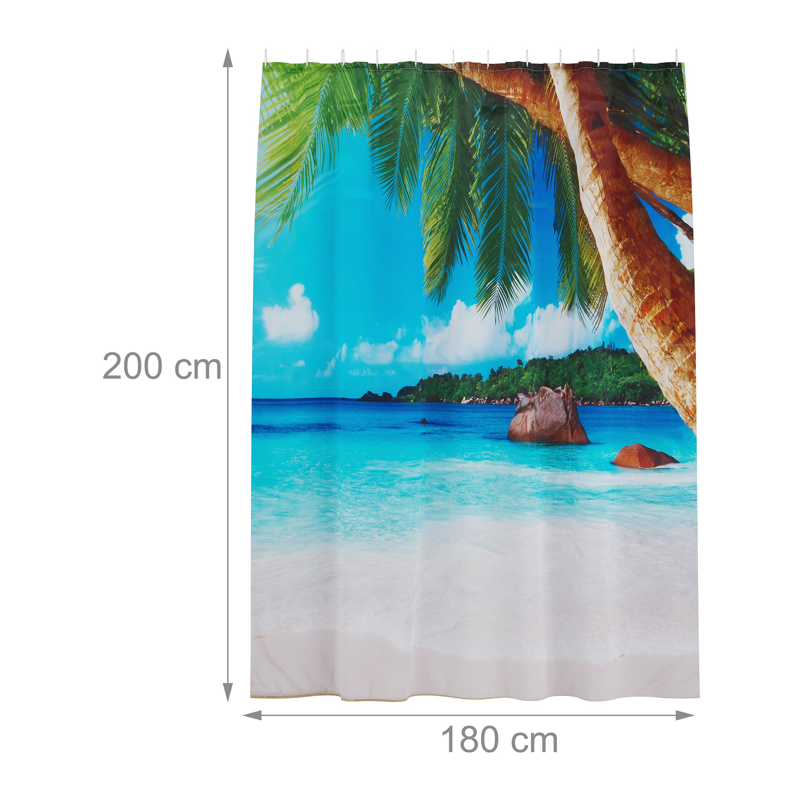 Relaxdays douchegordijn palmbomen, badgordijn 180x200, anti-schimmel, wasbaar, 12 ringen, badkamer gordijn, meerkleurig Relaxdays douchegordijn palmbomen, badgordijn 180x200, anti-schimmel, wasbaar, 12 ringen, badkamer gordijn, meerkleurig