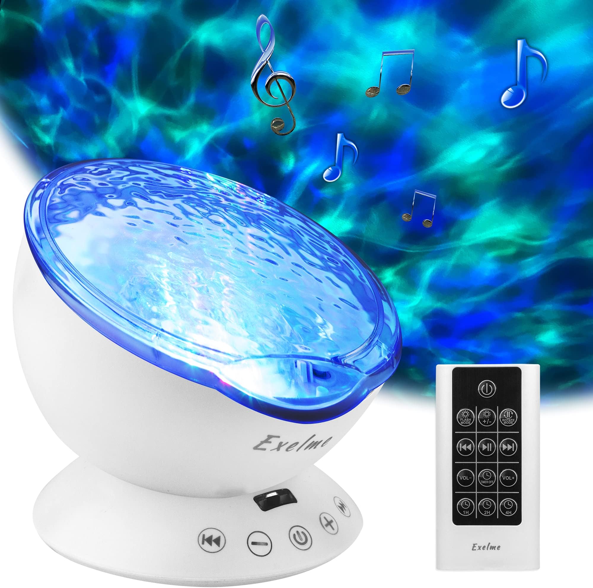 Night Light Projector Ocean Wave - Sound Machine with Soothing Nature Noise and Relaxing Light Show - Color Changing Wave Light Effects for Kids Adults Bedroom Living Room – White