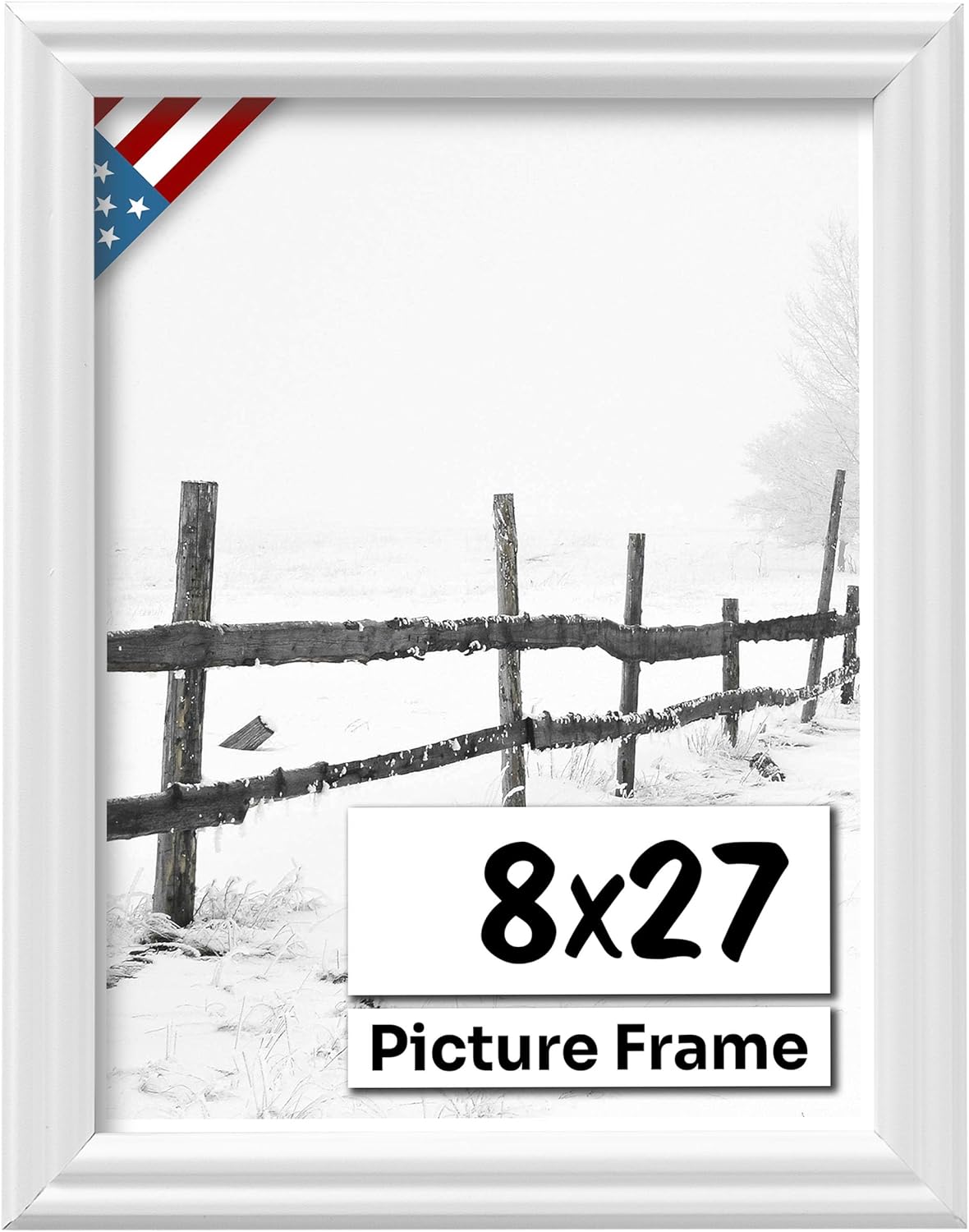 White 8x27 Picture Frame .75" Inch Wide - White Wall Decor Handmade Solid Wood Frames with Preinstalled Hangers and UV Blocking Plexiglass 27x8 Frame