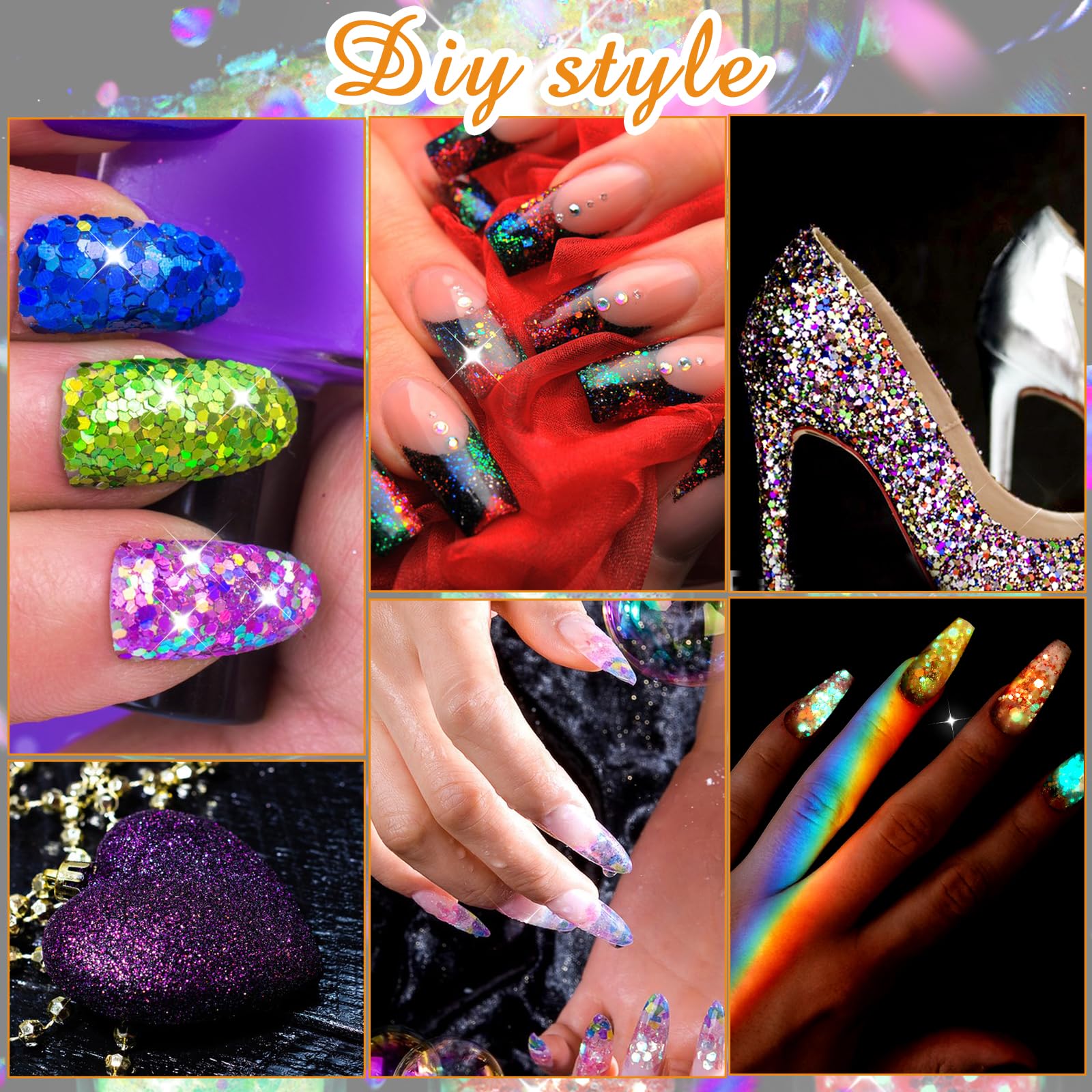 simarro Fluorescencyjne cekiny brokatowe, 12 kolorów, hex Face Body Glitter zestaw do paznokci, włosów, ciała, brokatu, na Halloween, do makijażu, oczu, ust, ciała, rękodzieła, 554117_1_MXD1TRBYQ