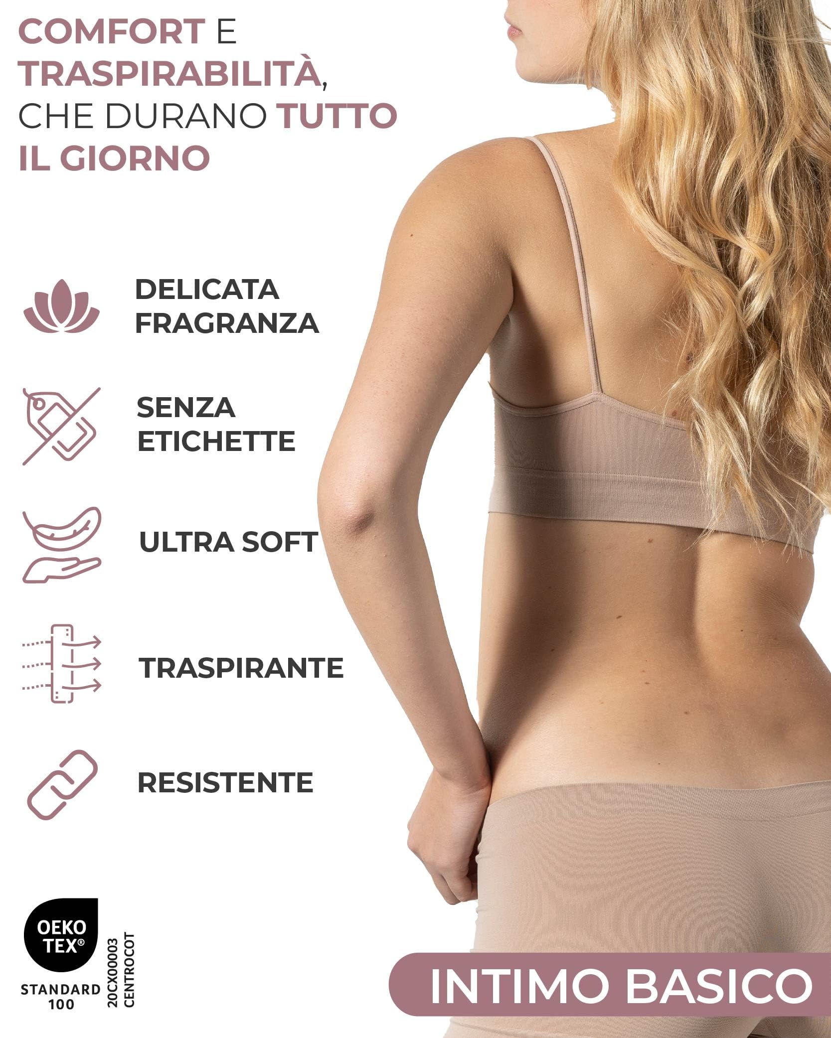 Risalti Reggiseno Senza Ferretto Spalla Stretta 3 pz - Bralette Donna Senza Cuciture ed Etichette, Reggiseno Donna in Microfibra Elasticizzata, Brassiere, Top Morbido, Intimo - Made in Italy