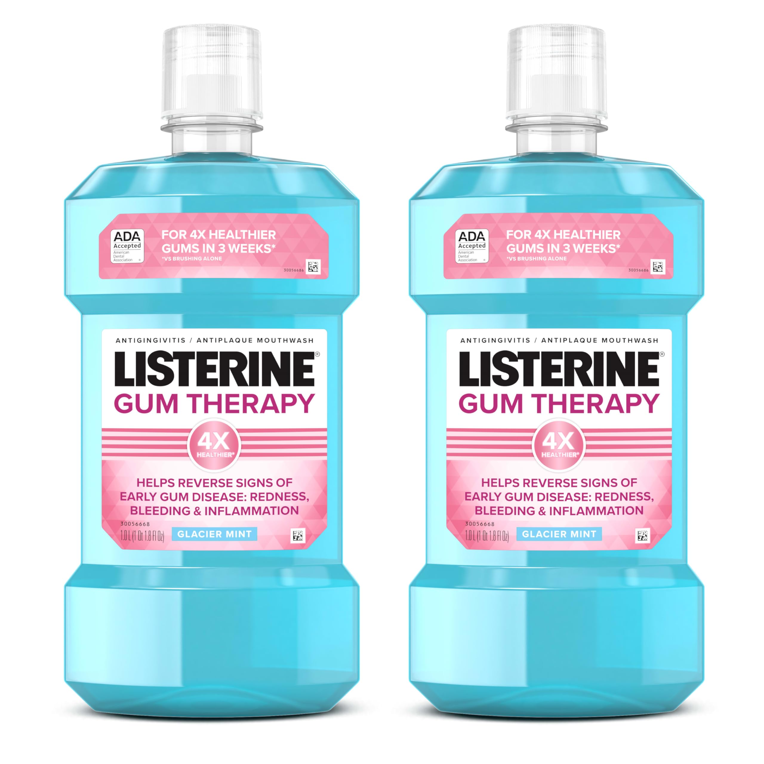 ListerineGum Therapy Antiplaque & Anti-Gingivitis Mouthwash, Oral Rinse to Help Reverse Signs of Early Gingivitis Like Bleeding Gums, ADA Accepted, Glacier Mint, Twin Pack, 2 x 1 L