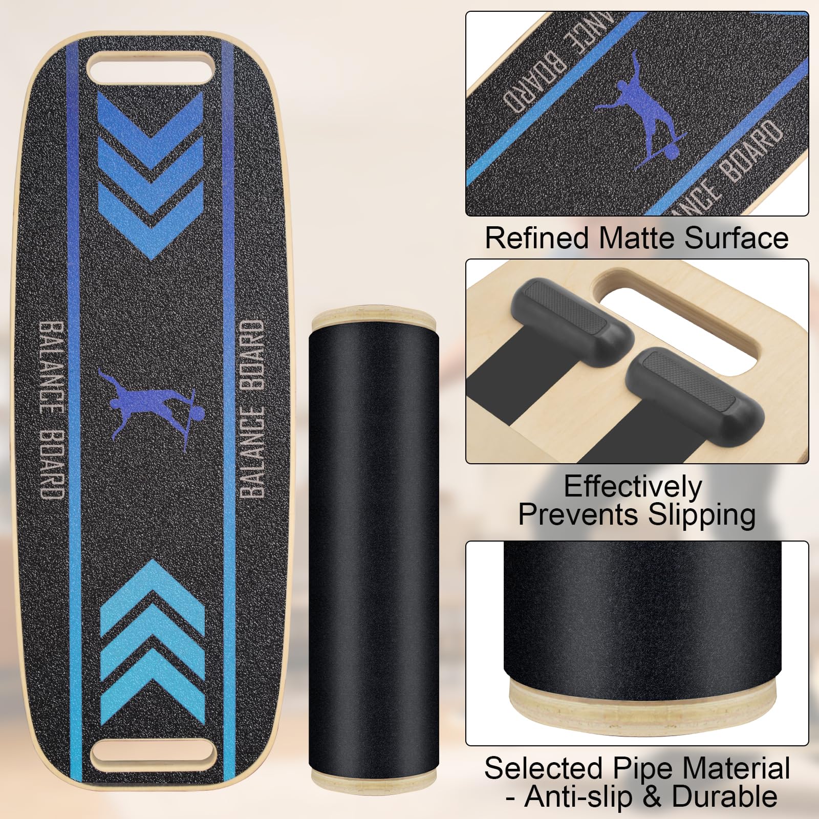 Diesisa Balance Board: Tavola Da Surf Wobble Board - Set di Balance Board in legno con rullo antiscivolo e supporto - Balance Trainer per allenamento di surf, fitness, riabilitazione e coordinazione