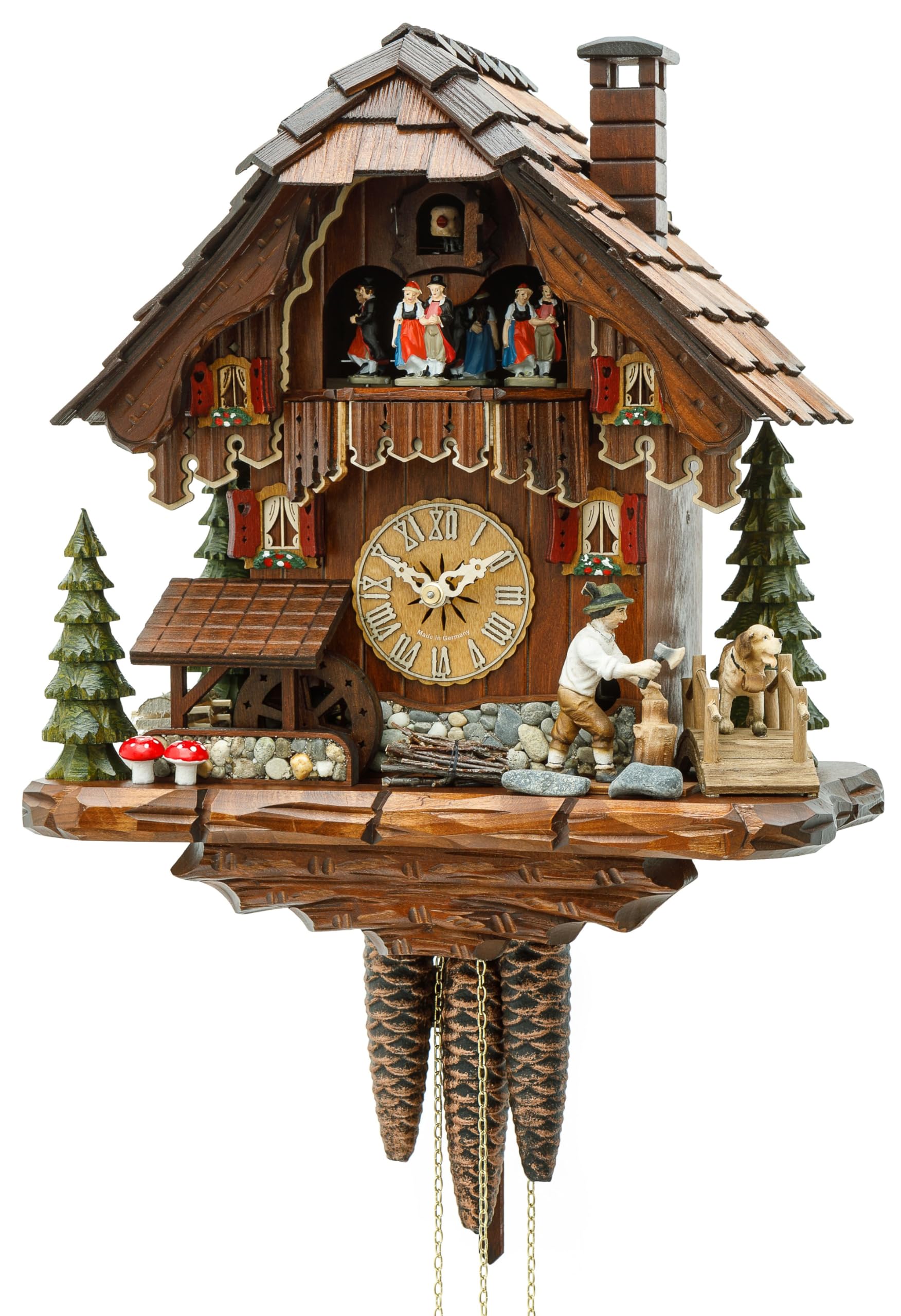 Hekas Cuckoo Clock Black Forest House with Moving Wood Chopper and Mill Wheel