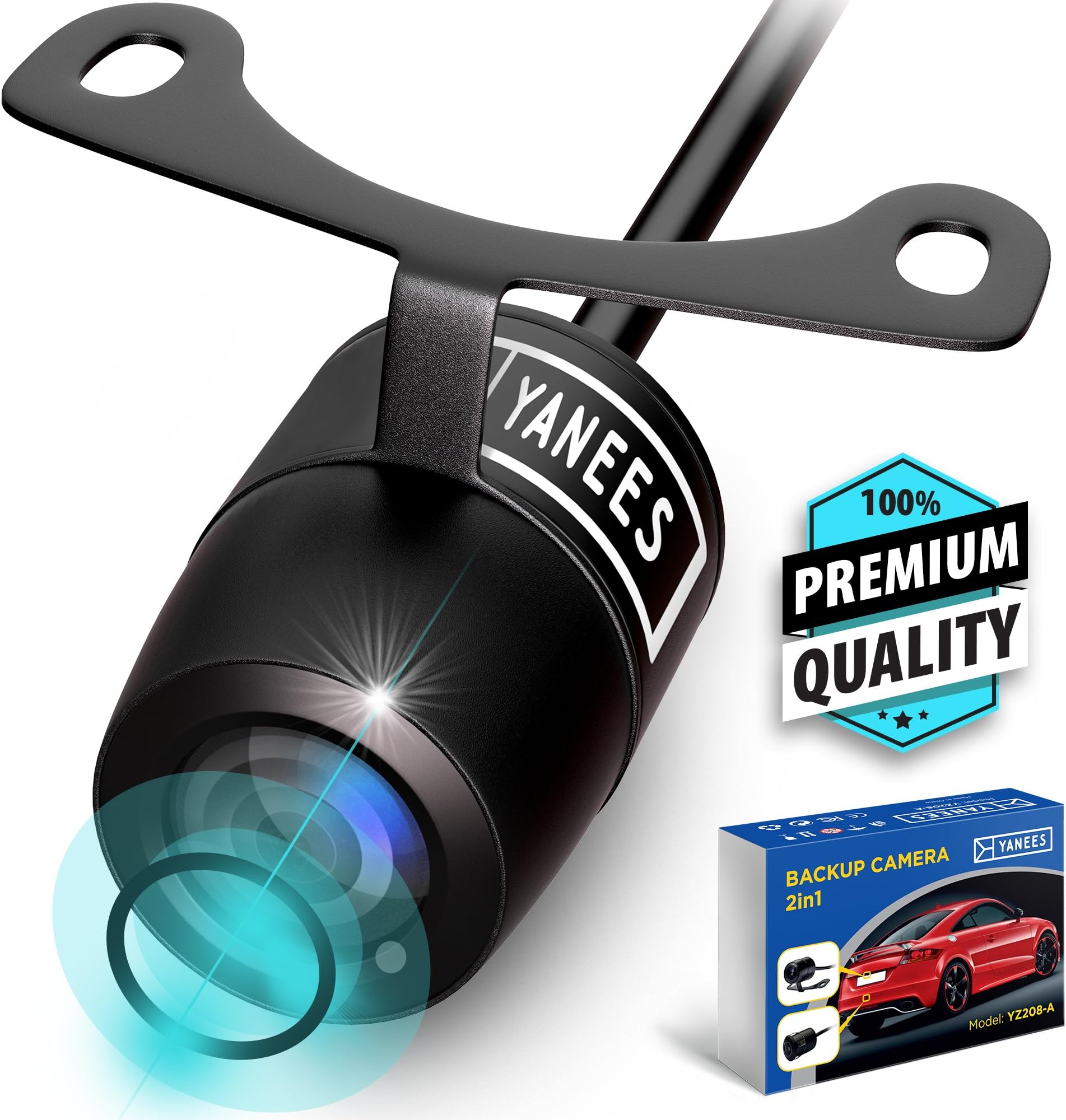 Car Rear View Backup Camera - High Definition - Reverse Back Up Camera for Car - Best View Angel - Universal Front/Side/Rear-View Car Backing Parking Replacement Camera - Bracket and Flush Mount