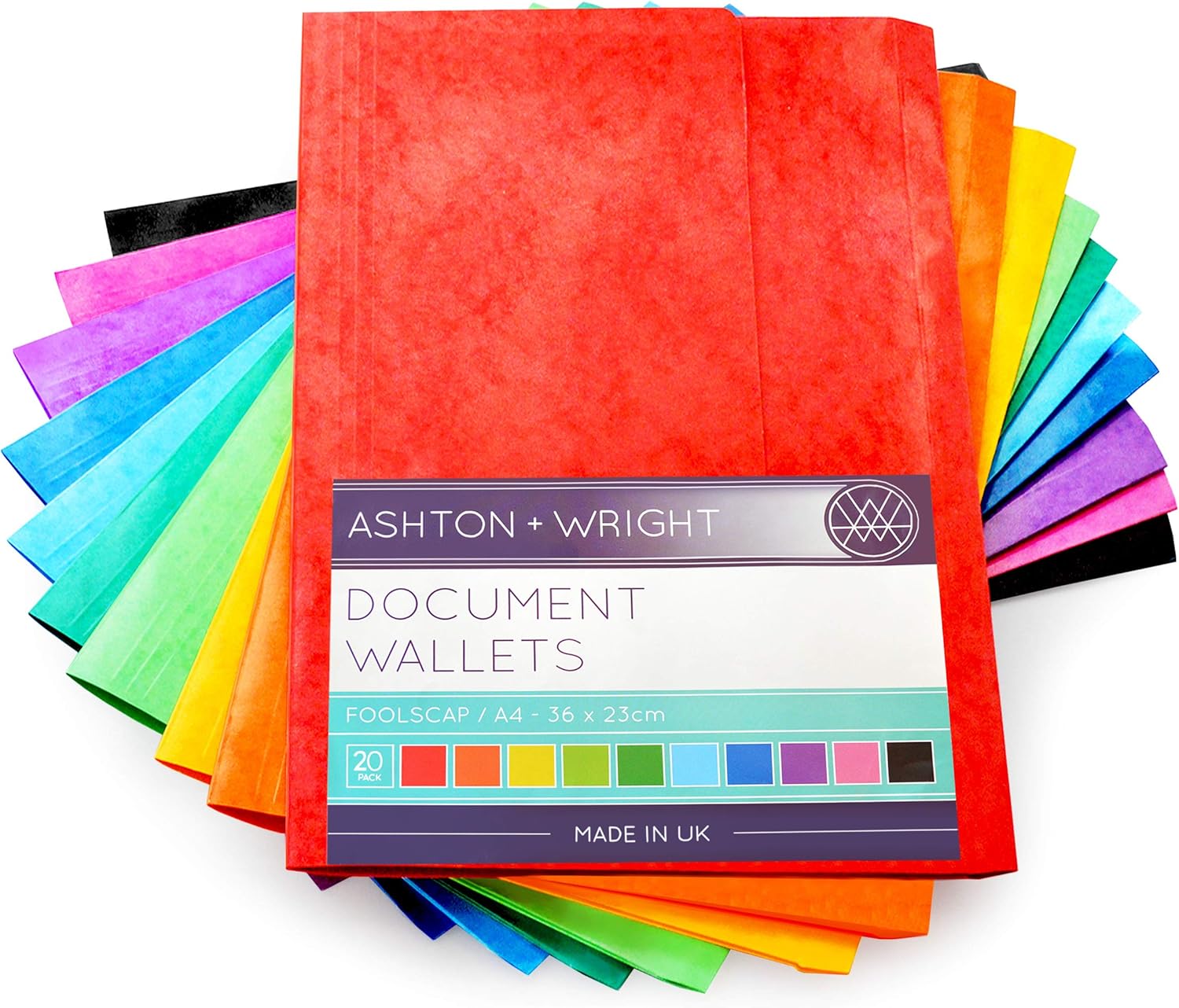 Ashton and Wright Document Wallets - Foolscap A4 - Assorted Colours - Mottled Gloss Cover - Pack of 20