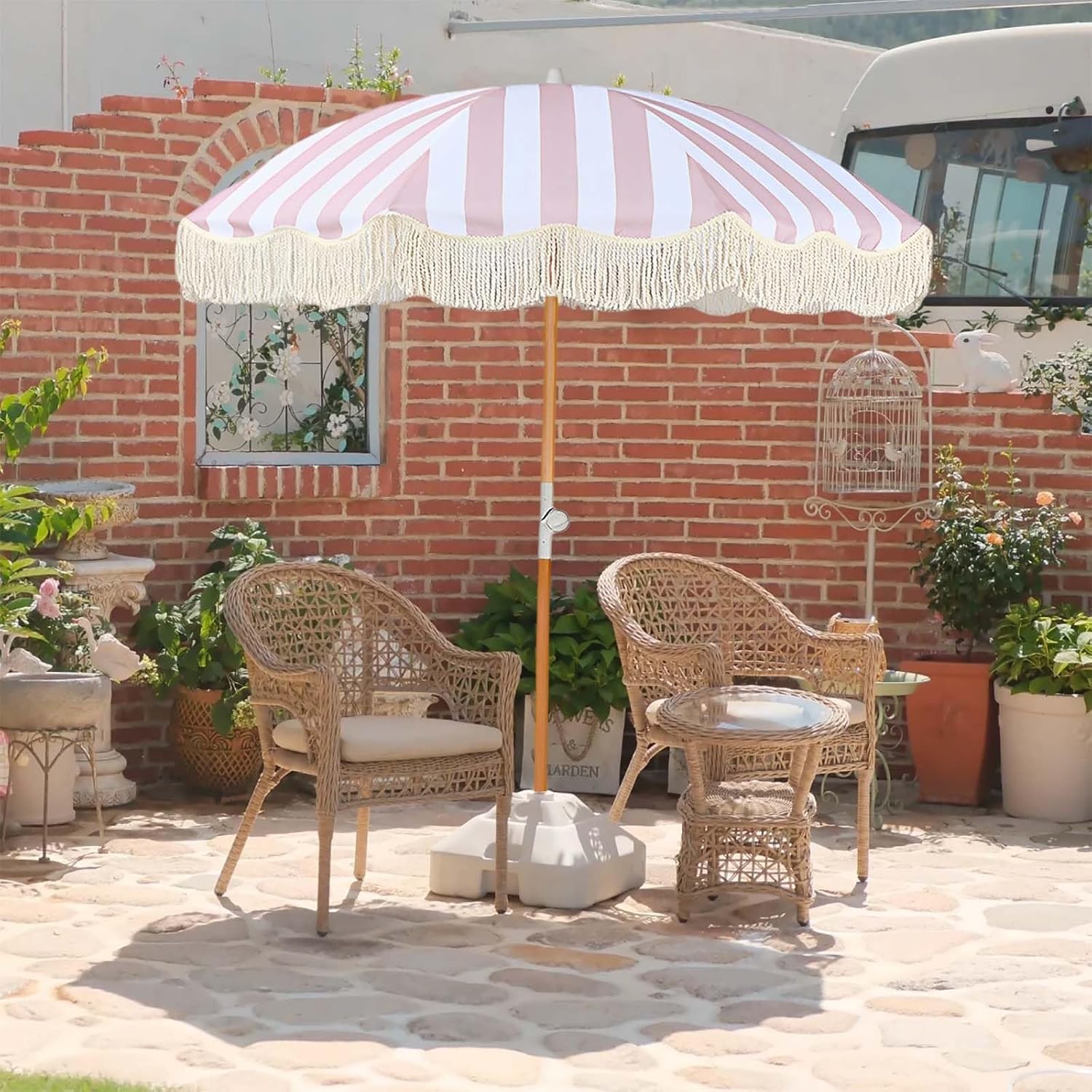 6ft Boho Fringe Umbrella Large Outdoor Patio Umbrella Tilt Holiday Portable Beach Umbrella UPF50+ Waterproof Foldable White Tassel Umbrella With Carry Bag For Pool Garden Lawn Deck Balcony ( Color : P