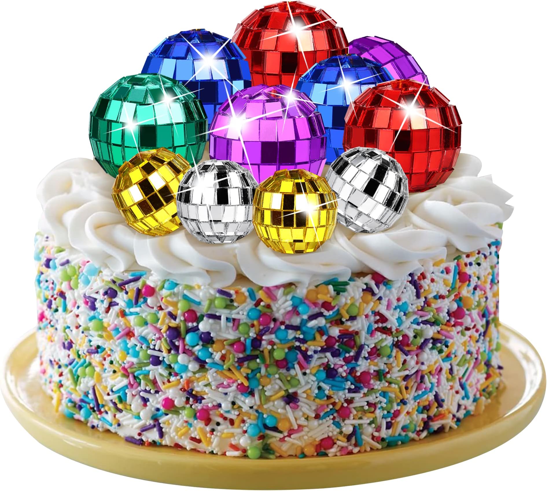 22 Pieces Disco Ball Cake Toppers 1970s Disco Themed Mini Colorful Ball Cake Decor Gold Silver Red Purple Green Blue Cupcake Mirror Balls Decor Disco Party Photobooth Props Disco Dance Birthday Party