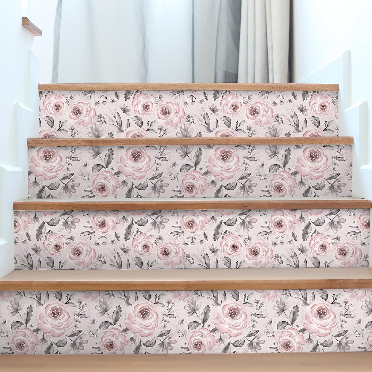 Pink Floral Wallpaper Peel and Stick Watercolor Rose Peony Flower Wallpaper for Bedroom Girls Room Floral Contact Paper for Drawer Shelf 12"x 118" Removable Self Adhesive Elegant Wall Paper