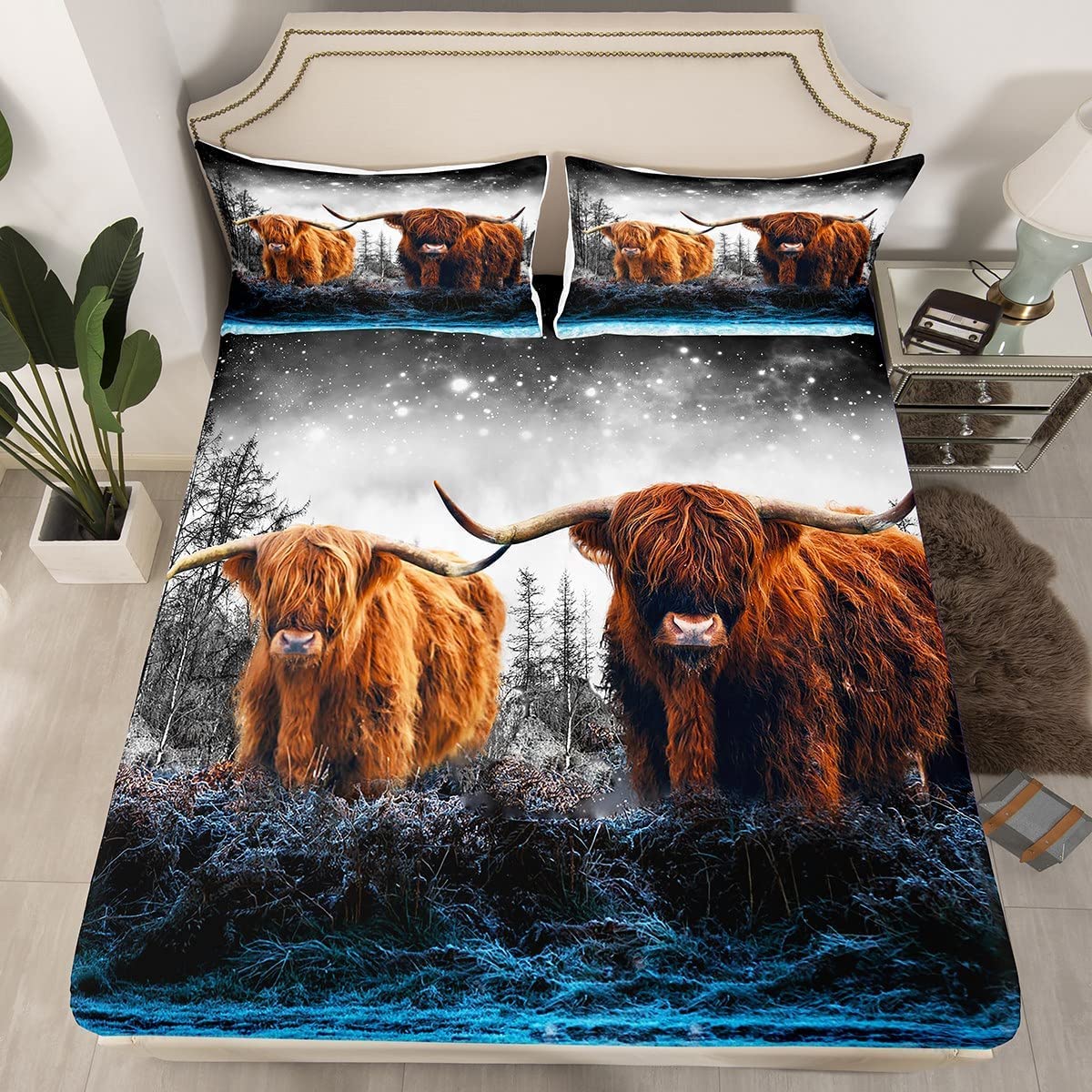 Highland Cow Bed Set Highland Cattle Bed Sheets for Kids Boys Girls Farm Animal Sheet Set Soft Durable Bedding Sheets Single Size - Image 3