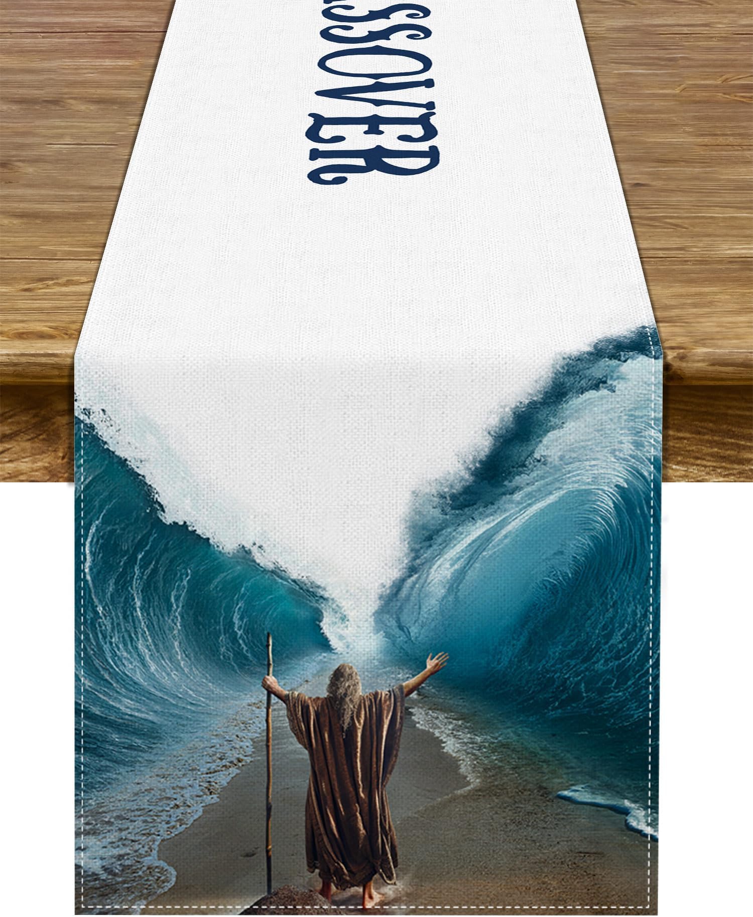 SunwerHappy Passover Table Runner Moses Divided Parting The Red Sea Jewish Pesach Festival Party Decoration Home Kitchen Dining Room Decor (13"" x 90""), PK-0363L1