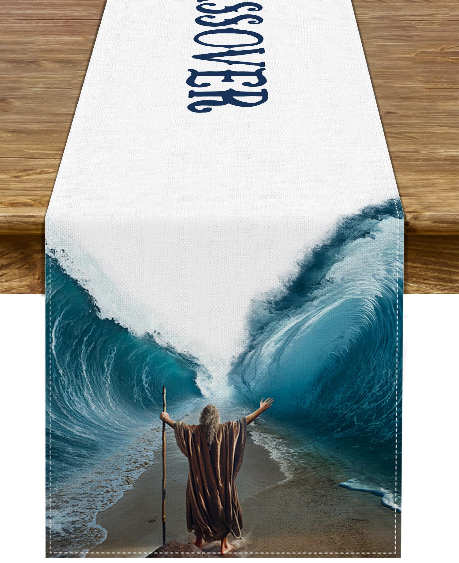SunwerHappy Passover Table Runner Moses Divided Parting The Red Sea Jewish Pesach Festival Party Decoration Home Kitchen Dining Room Decor (13"" x 90""), PK-0363L1