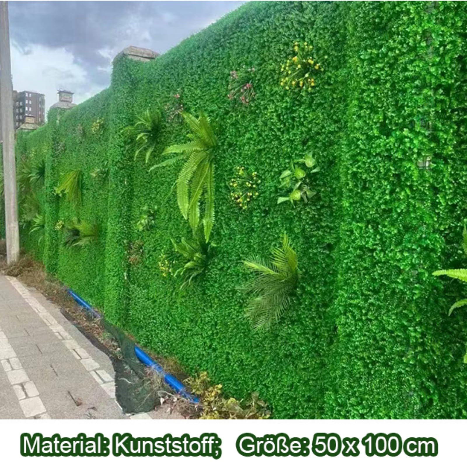 Künstliche Pflanzenwand, 50 x 100 cm Outdoor Künstliche Hecke, PE, Künstliche Pflanzen Wie Echt, Simulierte Wandpflanze, Blumen Wanddekoration für Wandbegrünung (Kombination 4)
