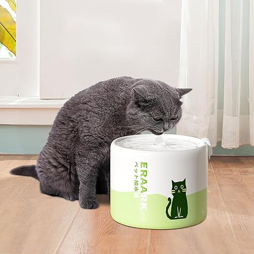 Miniatura 3 de ERAARK Fuente de agua de cerámica para gatos, dispensador de agua para perros de 67 oz2 L, fuente automática ultrasilenciosa para mascotas, paquete