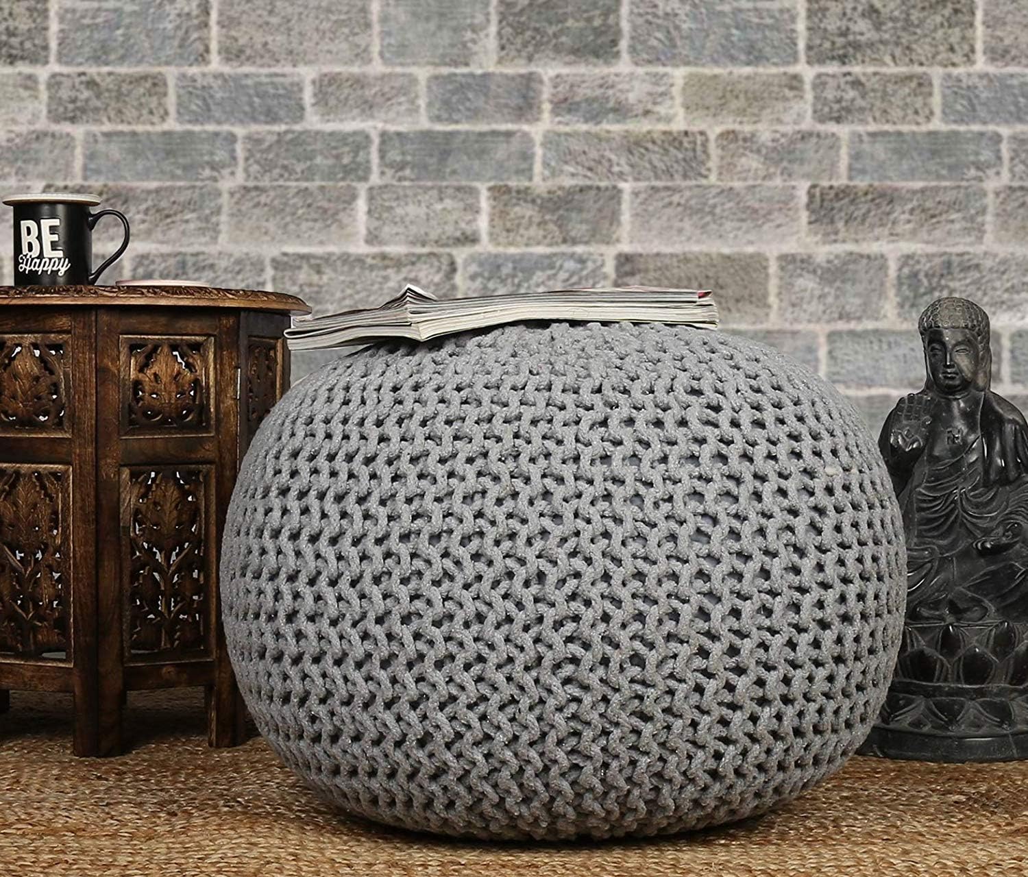 Bеѕt Cуbеr Dеаlѕ 🔥 RAJRANG BRINGING RAJASTHAN TO YOU Boho Home Decor Seating Round Ottoman - Macrame Cotton Cord Woven Stuffed Floor Pouf Decorative Room Furniture Patio Outside Puff - Light Gray - 20 X 14 Inches