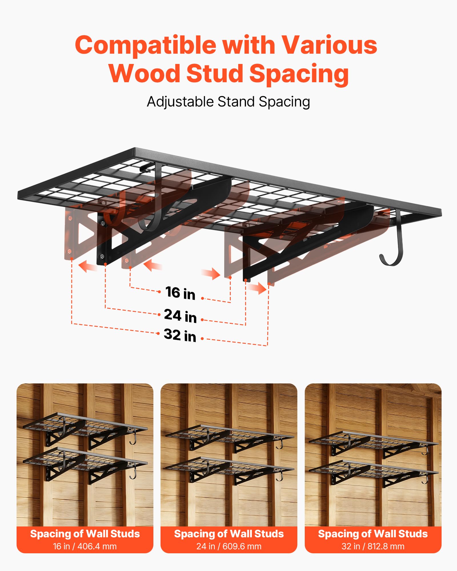 VEVOR Scaffale da Parete per Garage Portaoggetti 2 pezzi 122x62x21 cm, Scaffale a Griglia da Muro per Garage Lavanderia Officina Carico Singolo max. 113 kg, Rete da Parete Portaoggetti, Nero