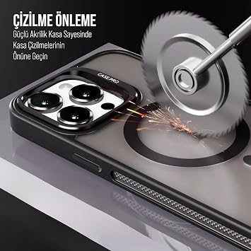 Babilden iPhone 16 Pro Max için Kılıf Kamera Korumalı Magsafe Wireless Şarj Özellikli Mat Şeffaf Standlı Titanyum Gold Renkli Lens Hediyeli