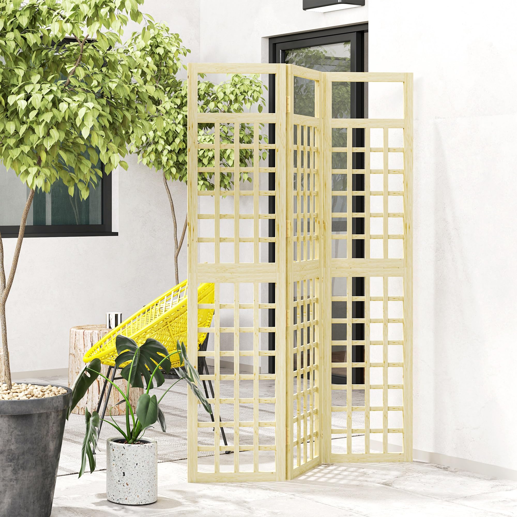 Outsunny Brise-Vue de Jardin 3 Panneaux, 120 x 170 cm, Bois Naturel