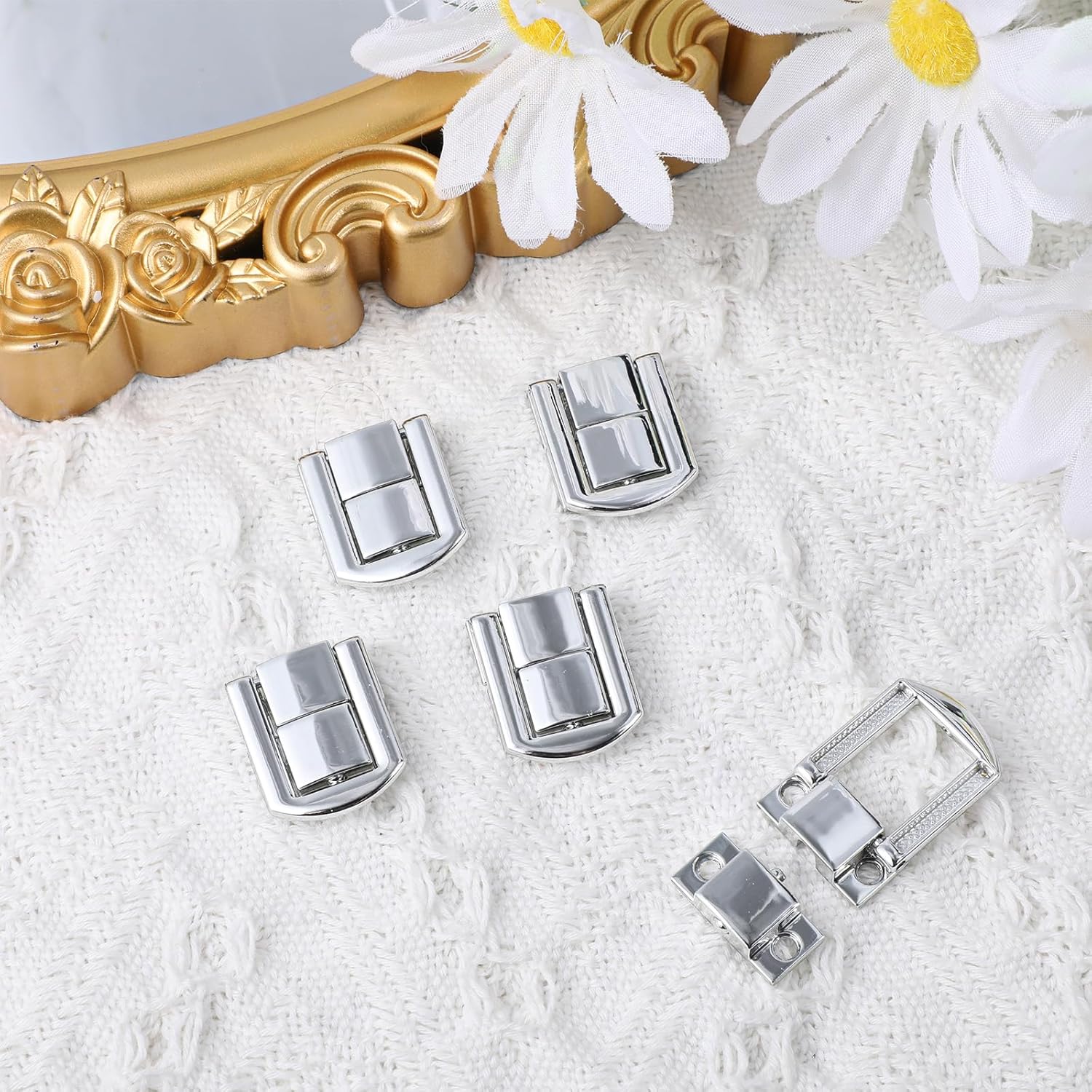 12 Pcs Metal Duckbilled Hasp for Boxes Wooden Toolbox Case Silver Metal Hasp Latch Catch Lock