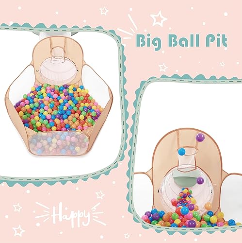 Miniatura 7 de UTEX Tienda de campaña para niños con túnel, tienda de campaña desplegable 3 en 1 con piscina de bolas, túnel de gateo para niños pequeños, niños,