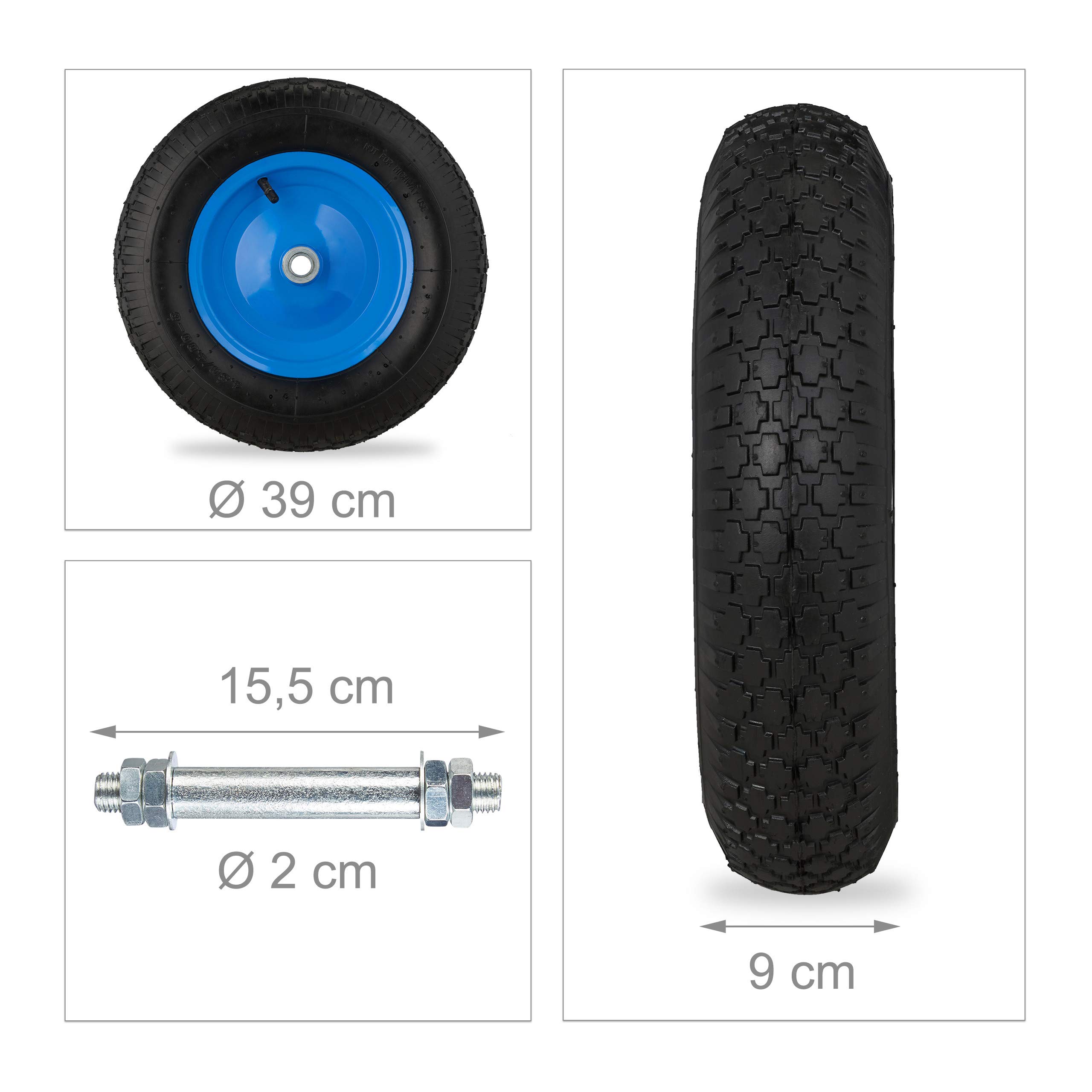 4 x Ruedas Carretilla 4.80 4.00-8, Eje, 2PR, Neumática, Recambio Carrito, hasta 120 kg, Llanta Acero, Negro y Azul