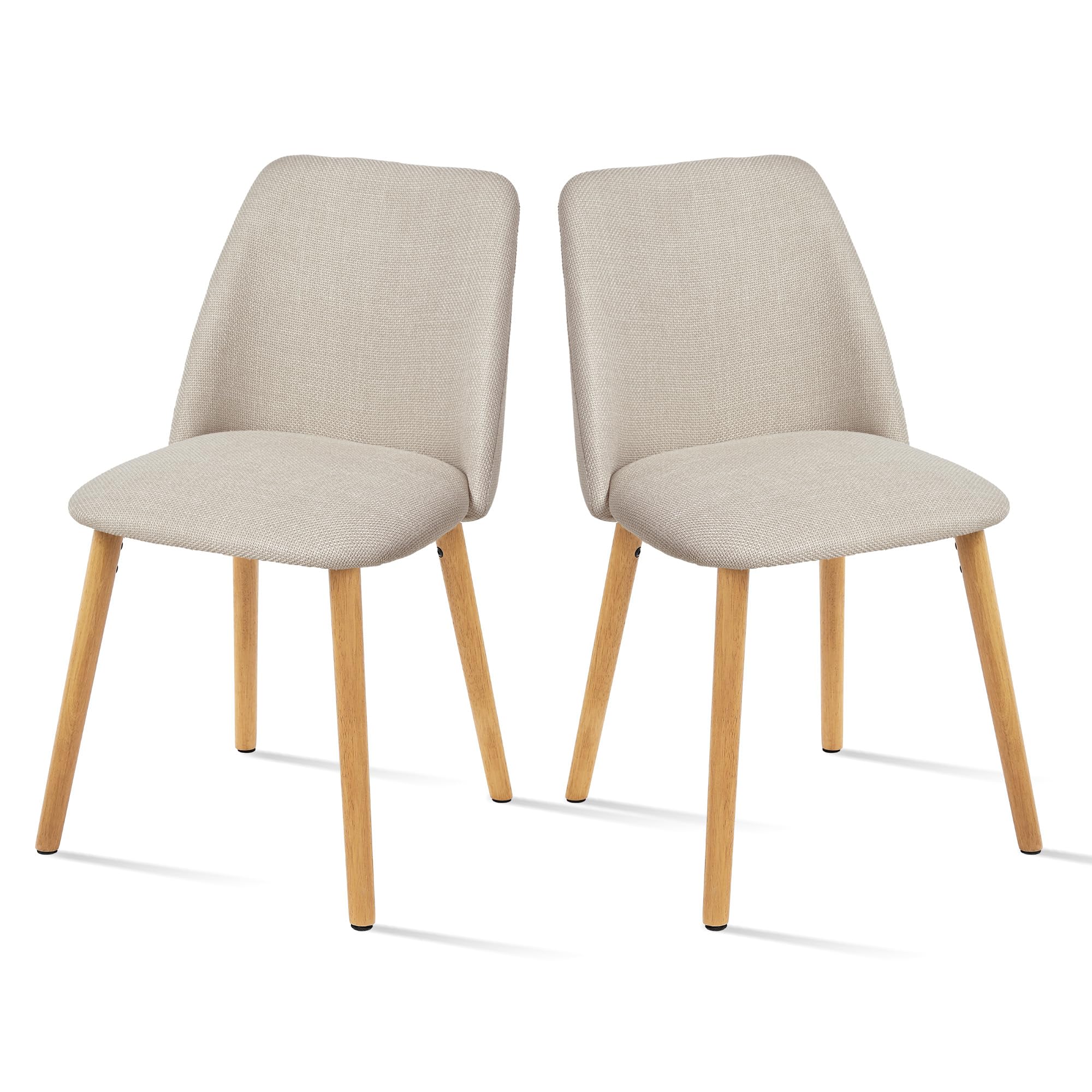 Goeurvant Armless Dining Chairs Set of 2, Upholstered Kitchen Chairs with Solid Wooden Legs, Minimalist Scandi Side Chairs for Dining Room, Home Office Desk. Beige Linen