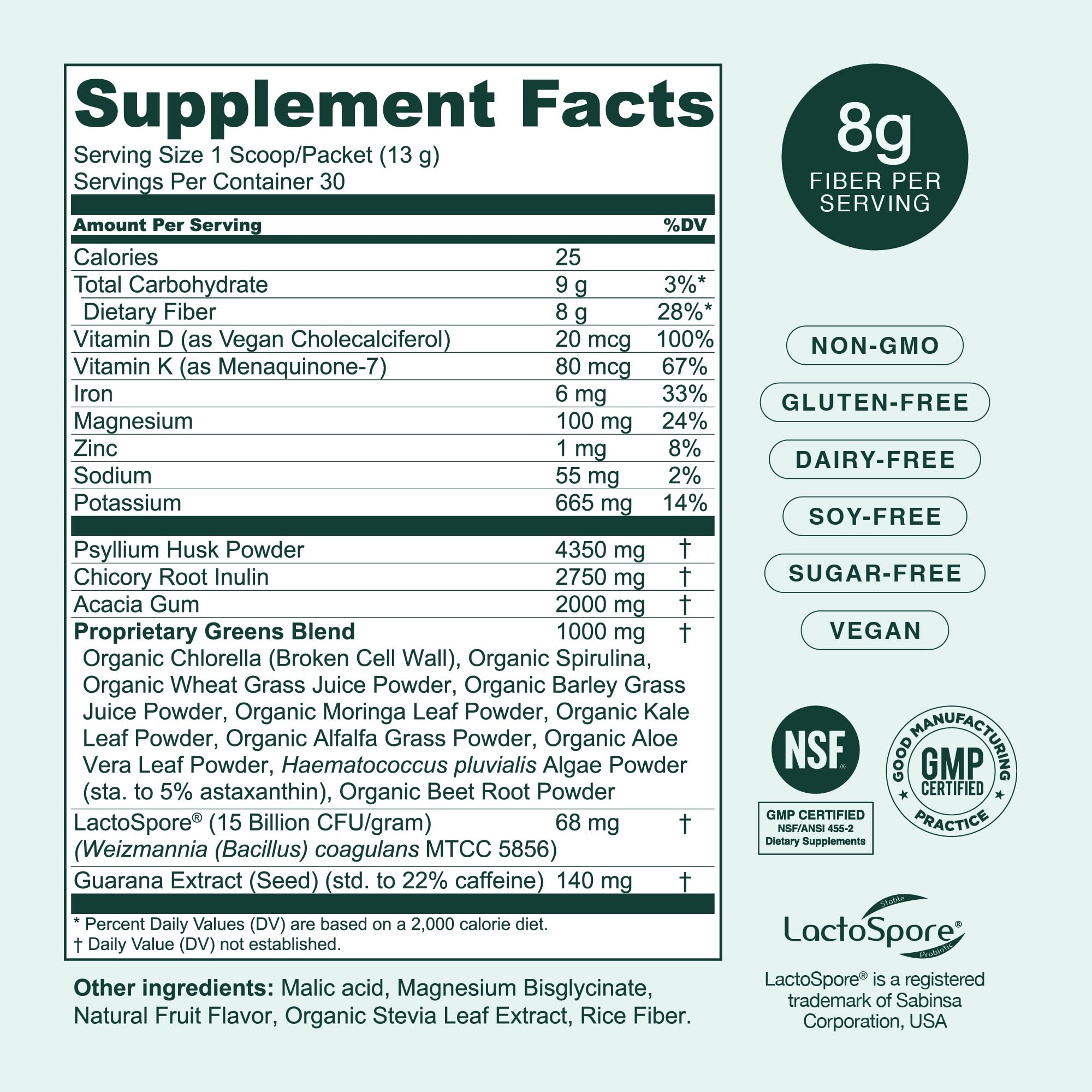 Hona Fiber Greens Powder with Super Greens, 8g Fiber, 15 Travel Sticks — Amazon image 4
