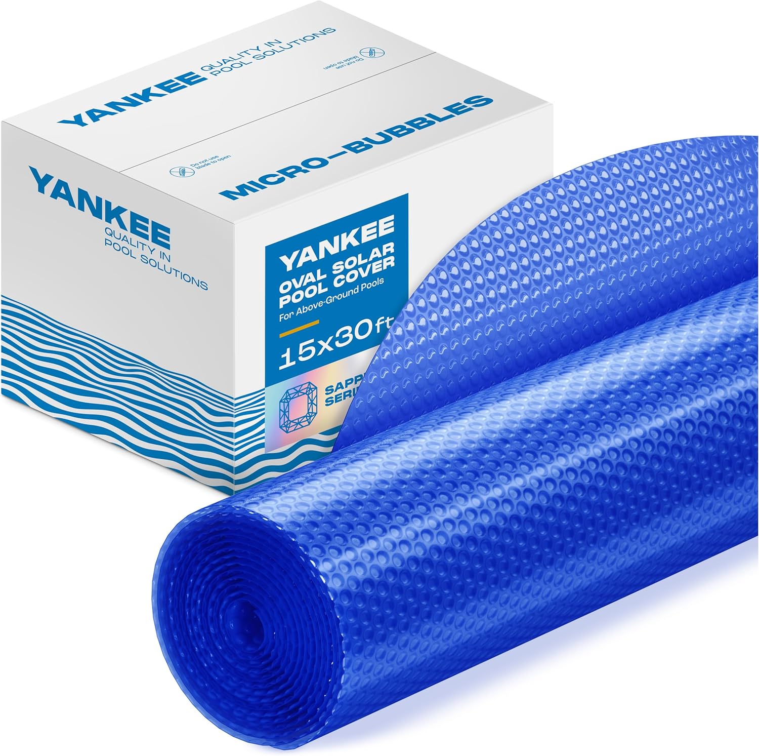 Oval Solar Pool Cover - Extra Durable 14-Mil Polymer Micro Bubble for 15 x 30 ft Above Ground Pool by Yankee, Keeps Water Warm, Prevents Loss, Weatherproof Solar Blanket