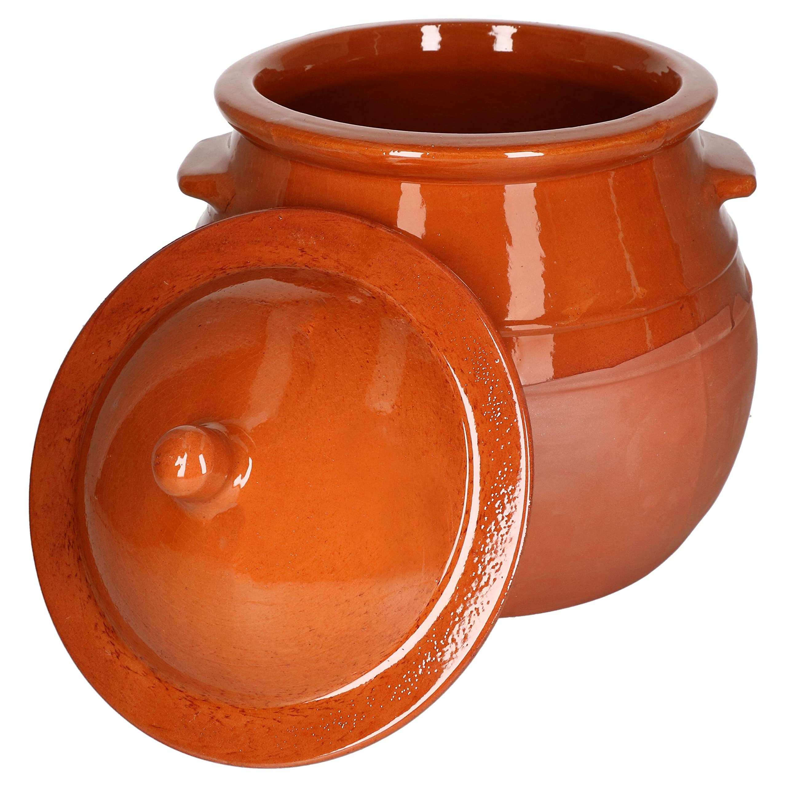 Pentola in terracotta MamboCat con coperchio, 7 litri, casseruola, stufatoio, pentola per zuppa, pentola mediterranea, unica, fatta a mano, parzialmente smaltata, antica, vintage,