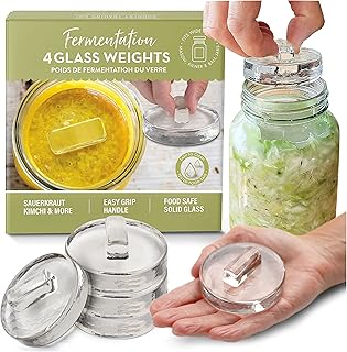 Glass Fermentation Weights for Fermenting with Easy Lift Handles - Boxed Set of 4 Clear