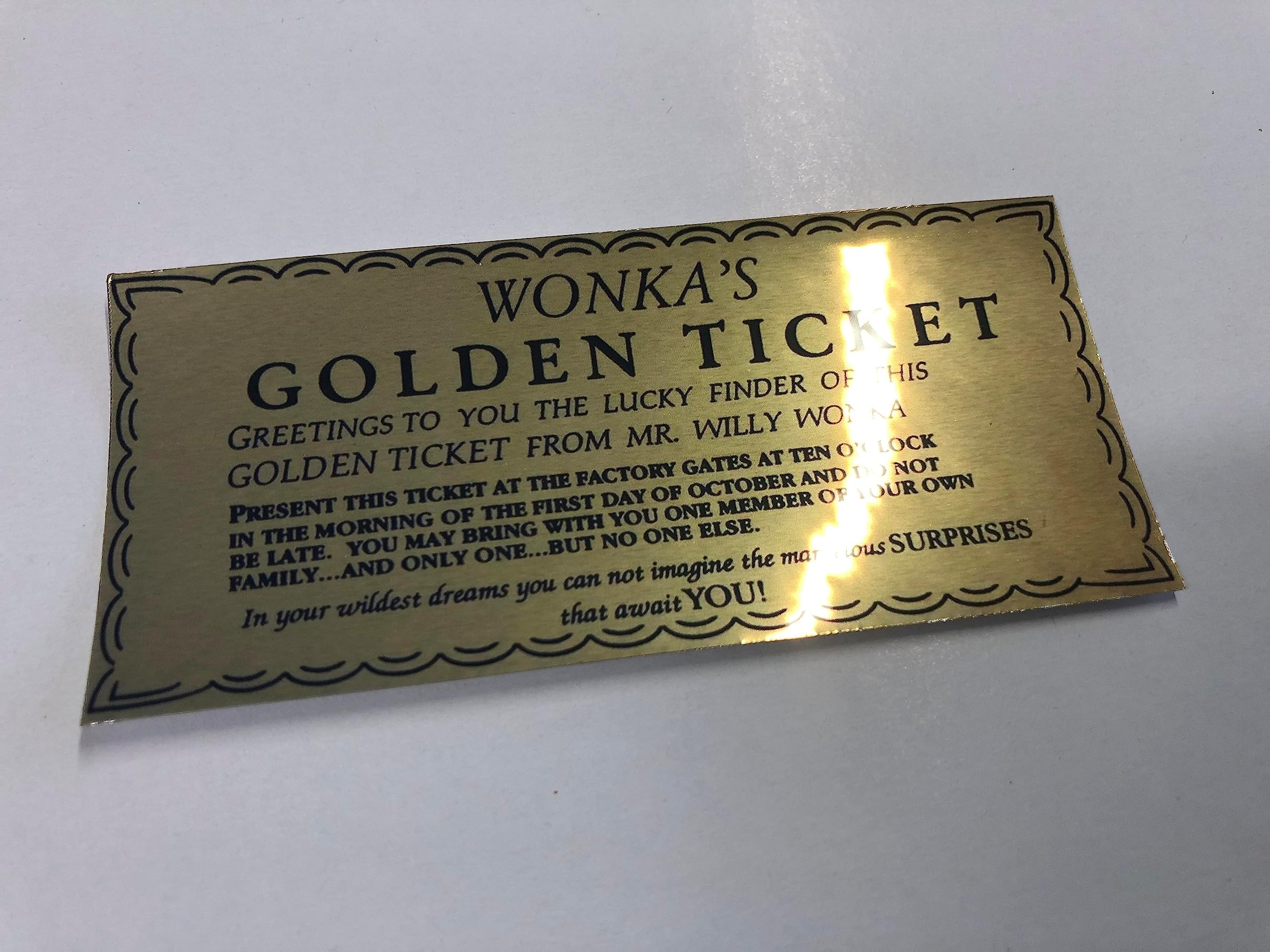 Willy Wonker Golden Ticket - Slip Inside a Chocolate bar for a Fun Surprise! - Self Adhesive Sticker (16.5cm x 7.4cm)