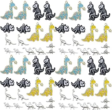 Sailanzi 32pcs Alloy enamel ancient silver dinosaur series Pendant Jewelry Making DIY Keychain Earrings Pendant Various Design Charms for Jewelry Making Bracelets Necklace SN559