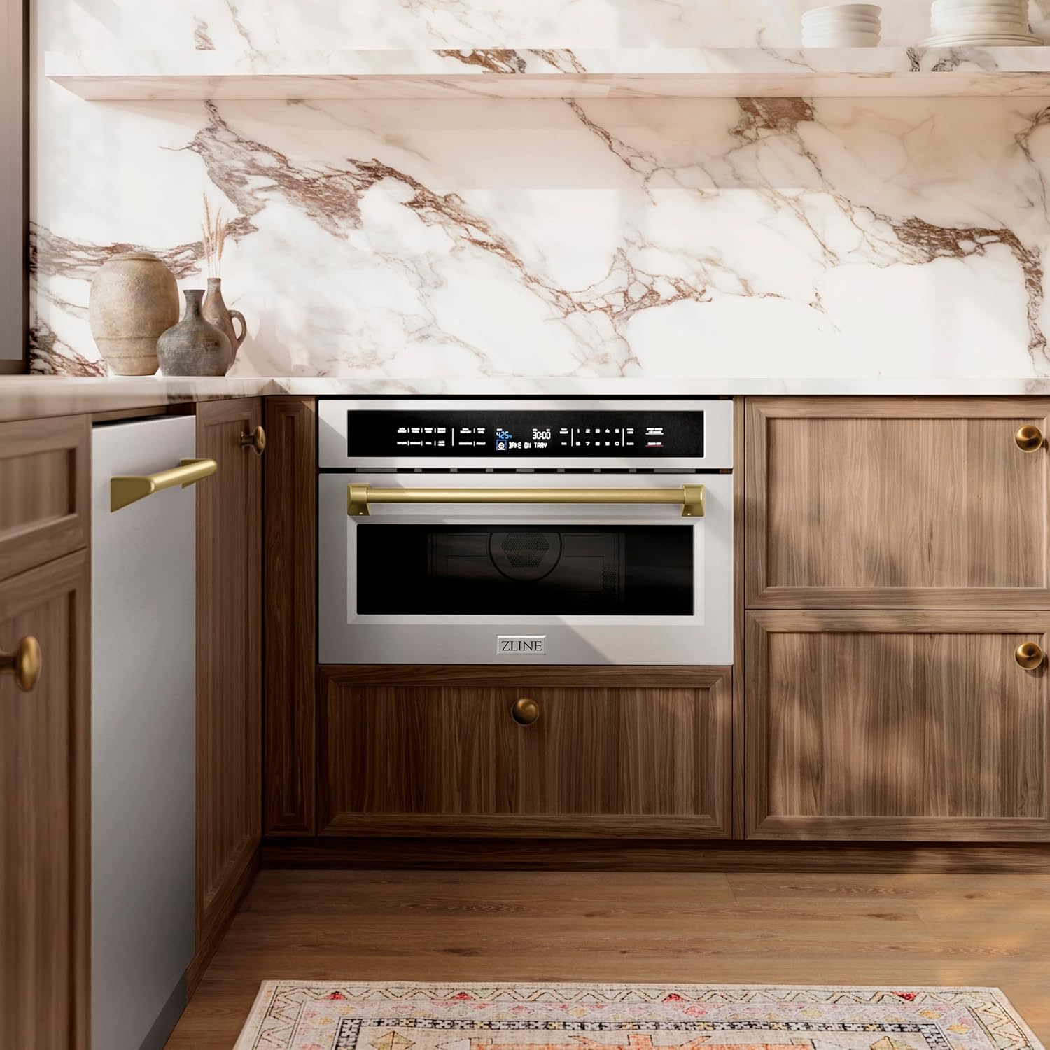ZLINE Autograph Edition 30” 1.6 cu ft. Built-in Convection Microwave Oven in Stainless Steel and Champagne Bronze Accents