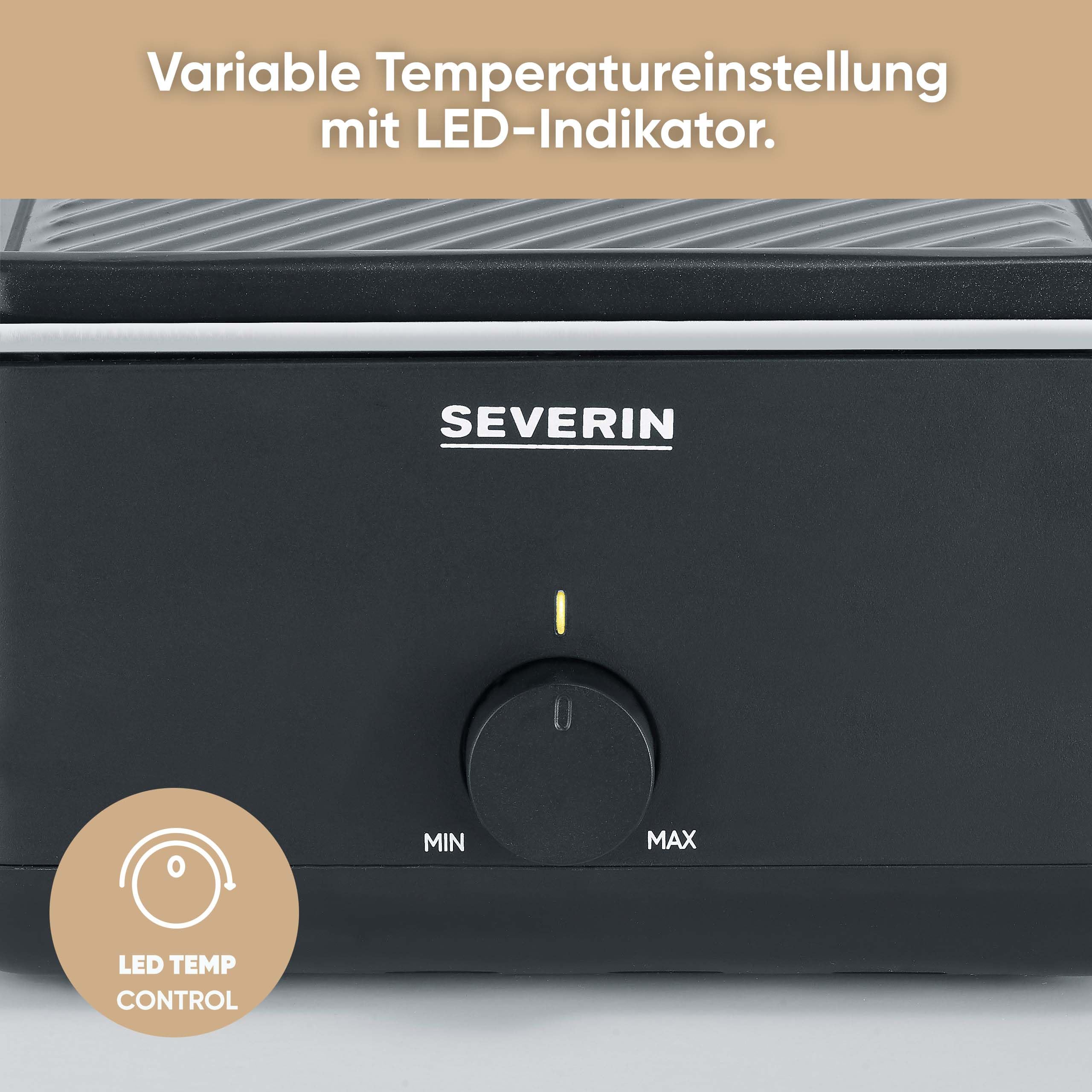 SEVERIN Raclette-Grill RG 2365 für 8 Personen, antihaftbeschichtete Grillplatte, spülmaschinengeeignet, Black Line Lite
