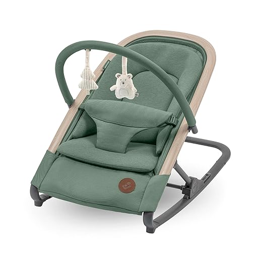 Maxi-Cosi Kori 2-in-1 Baby wipstoel met Speelgoedboog, 0-2 jaar, tot 15 kg, Baby Bouncer, 3 Ligstanden met één Hand, Easy-in Harnas, Lichtgewicht en Compact, 2 Speeltjes, Eco Care, Beyond Green