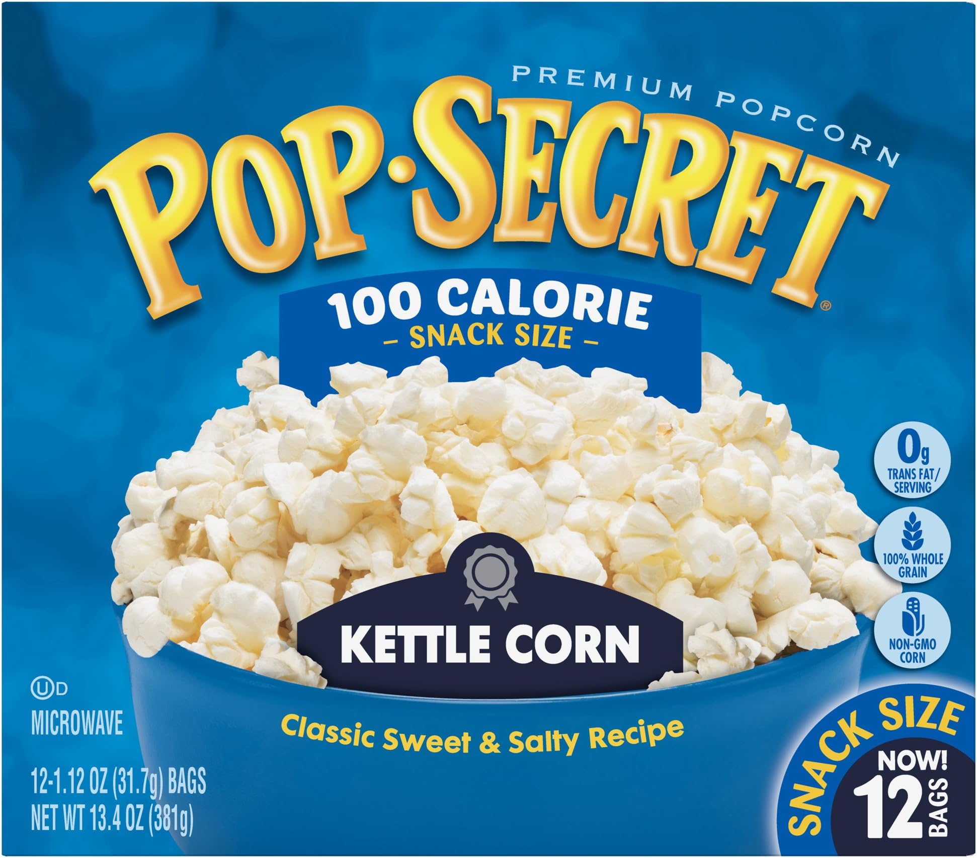 Pop Secret Popcorn, Kettle Corn, 3 Ounce Microwave Bags, 12 Count Box,1.12 Ounce (Pack of 12)