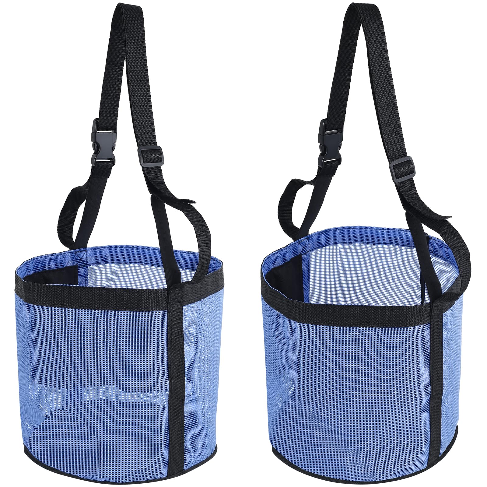 Nihuifdpy Blue 2Pcs Horse Feed Bag With Bucket Strap, Slow Feeding Hay Bucket For Horses, Adjustable Feed Bag, Reinforced Bottom With Webbing Strap And Padding For Neck And Nose For Feeding Horses(Blue)