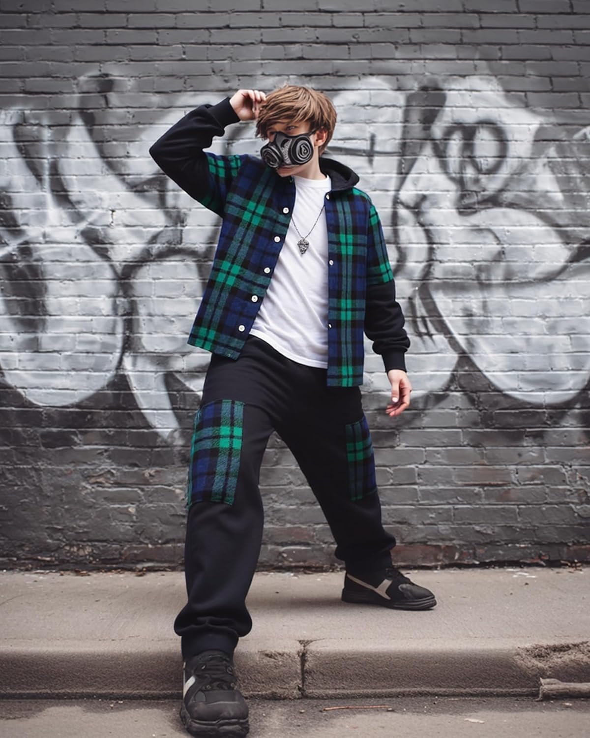 PureChapter Boys Pants Sets Long Sleeve Hooded Fleece Plaid Pullover Pants 2Pcs Outfit Set Casual Sets for Big Boys - Image 2