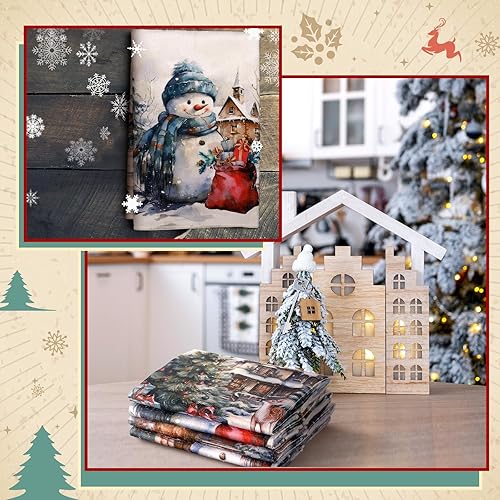 Miniatura 6 de Bencailor 6 toallas de cocina de Navidad de 16 x 24 pulgadas, paños decorativos para platos de té, paños de secado de Navidad, toalla de mano para