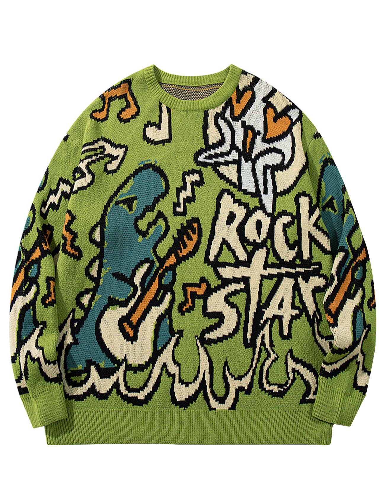 Kissonic Womens Dinosaur Sweater Vintage Oversized Cartoon Dino Sweater Crewneck Knit Pullover