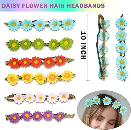 Miniatura 3 de BANBALLON 30 piezas de gafas de sol redondas de estilo hippie con diseño de margaritas y flores, pulseras de silicona para decoraciones de fiesta de