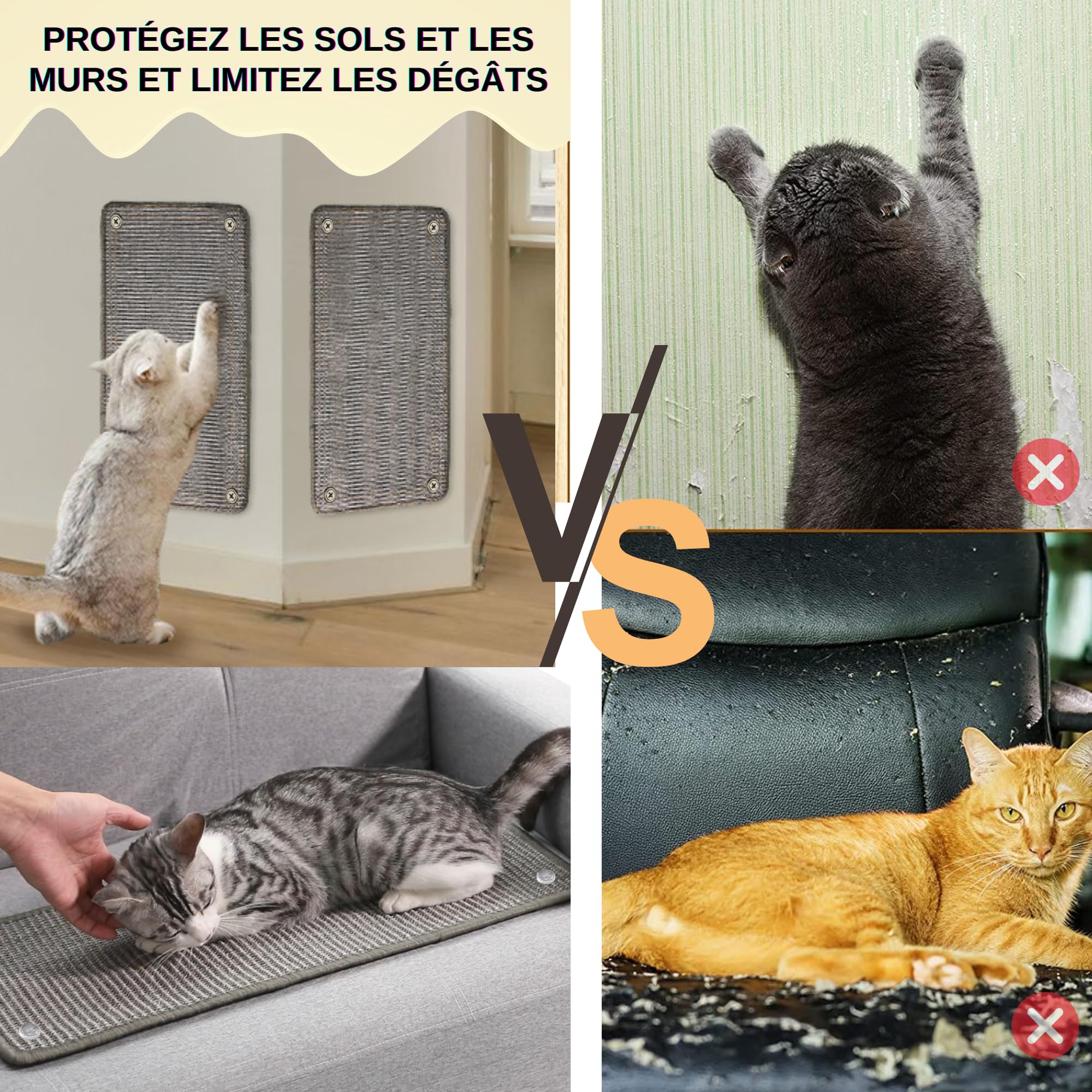 JanYoo Tapis griffoir en sisal pour Chat - Tapis griffoir pour Chat - Tapis griffoir pour canapé, Meubles, Porte - Protection Anti-Rayures - 60 × 25 cm (Gris)