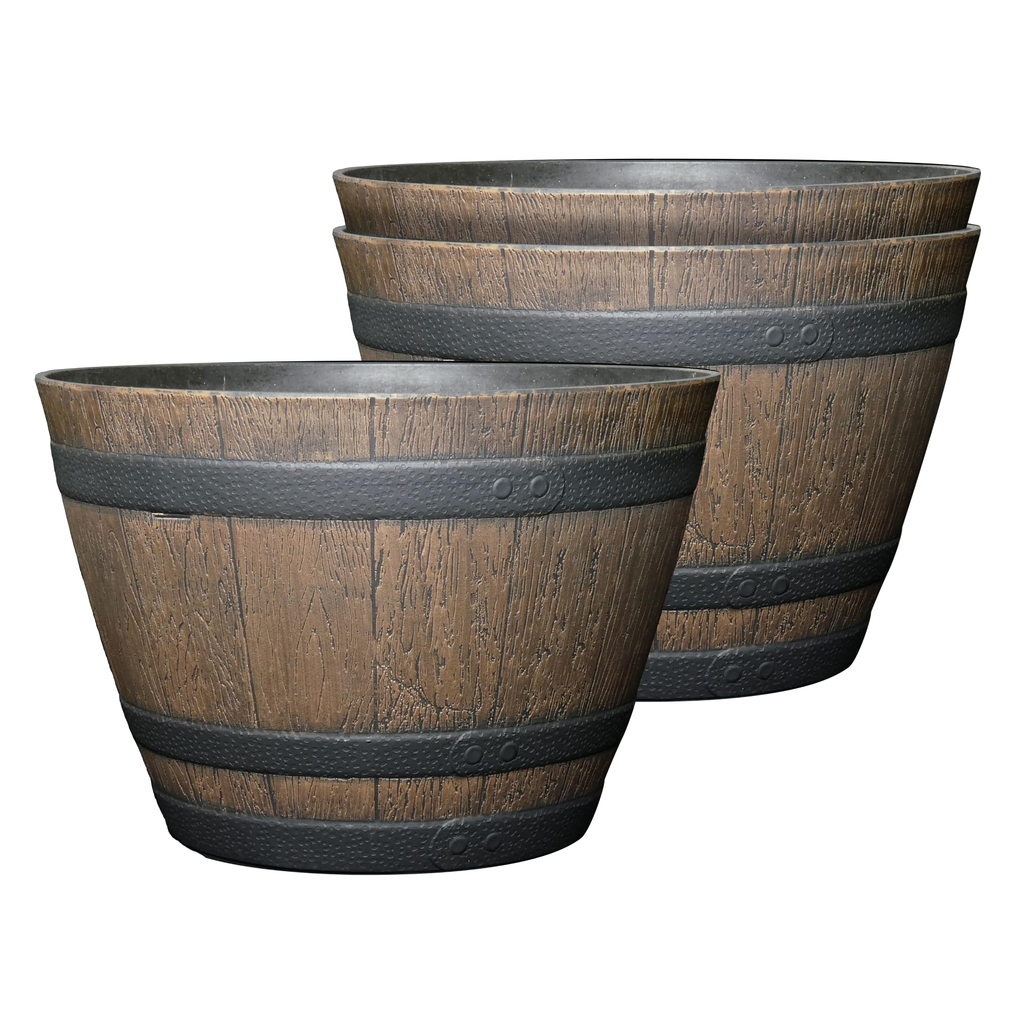 Classic Home and Garden S72CP3D-037R Whiskey Barrel Planter 3 Pack, 15", Kentucky Walnut