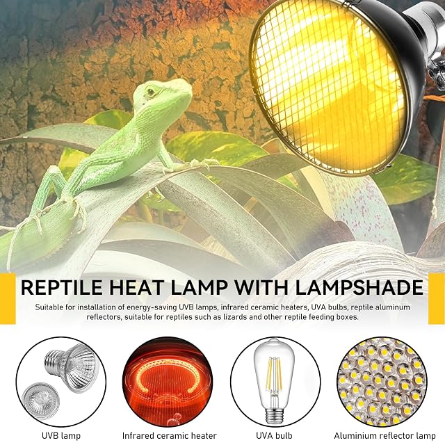 Foto 7 de 7 de Lámpara de Calor para Reptiles con Pantalla E27 - Lámpara Reflectora de Aluminio para Terrarios