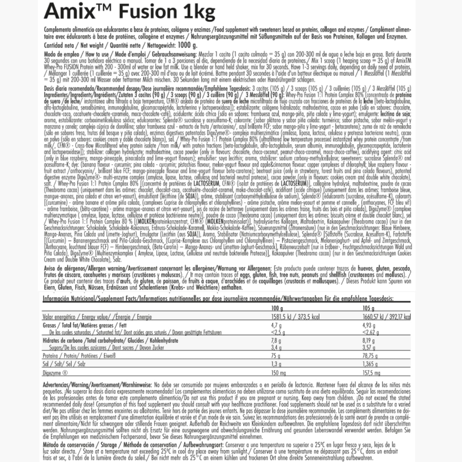 AMIX Whey Pro-Fusion Protein - Complément de Protéines Isolées en Poudre pour Augmenter la Masse Musculaire - Avec Enzymes Digestives DigeZyme - Sans Splenda ni Aspartame - Chocolat - 1 kg
