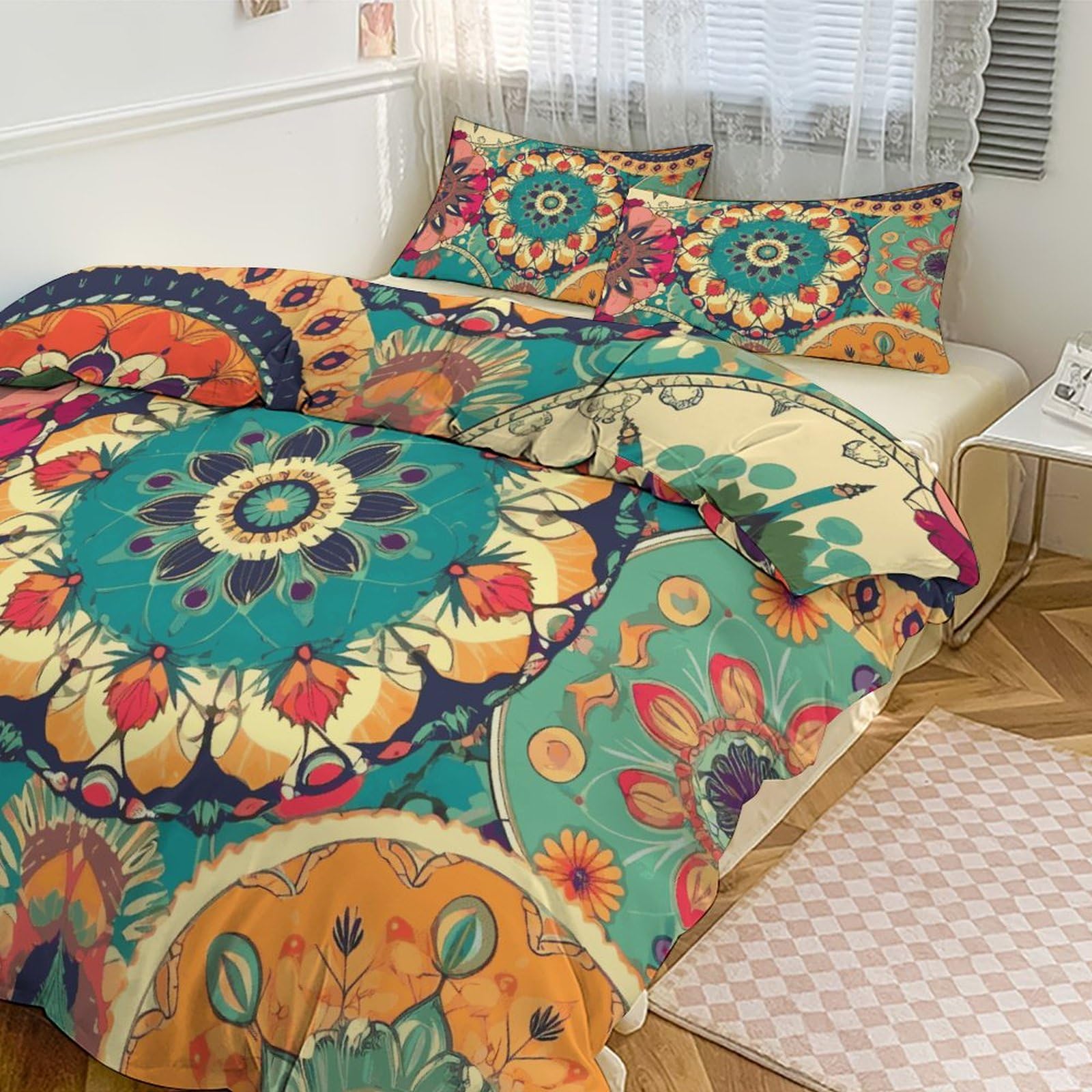 Couvre-lit motif floral rond anti-froid avec parure de lit 3 pièces épaisse pour grand lit