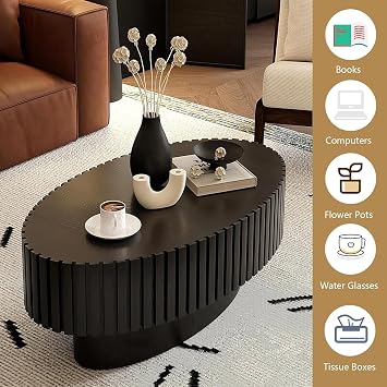 Oval Fluted Coffee Tables 43.3 Modern Wooden Coffee Tables
